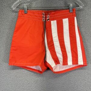 Birdwell Beach Britches Board Shorts Mens 27 Orange Nylon Striped Surf Swim USA